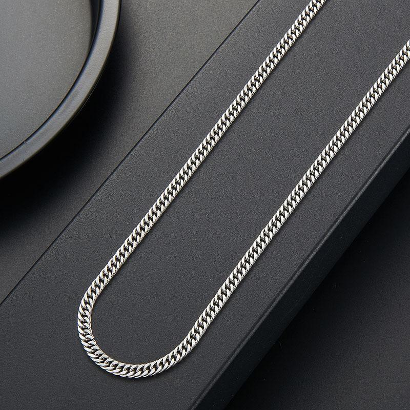 Stainless Steel Double Two Grinding Cuban Chain B European and American Style Hip Hop Titanium Steel Necklace Wholesale Non-Fading Sweater Chain