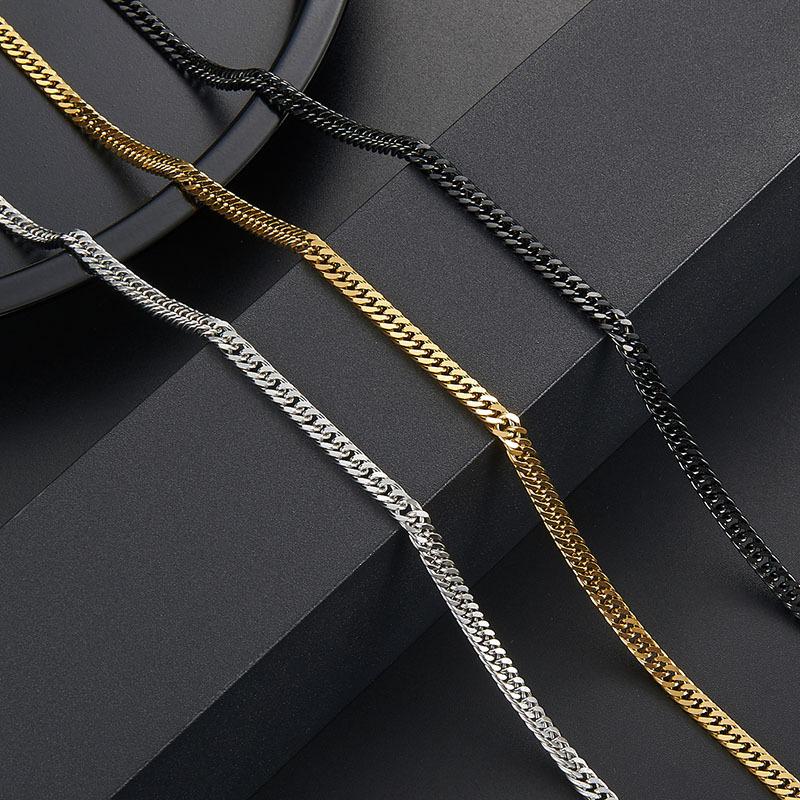 Stainless Steel Double Two Grinding Cuban Chain B European and American Style Hip Hop Titanium Steel Necklace Wholesale Non-Fading Sweater Chain