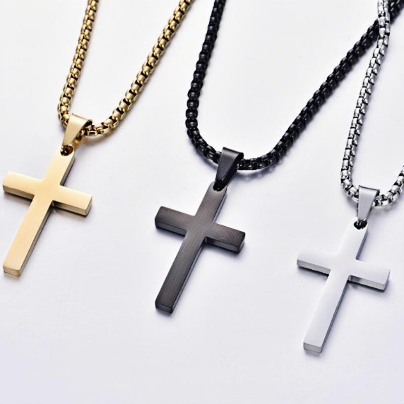 Cross-Border Hot Stainless Steel Twist Chain Cuban Chain Double Cross Pendant Necklace Fashion All-Match Sweater Chain