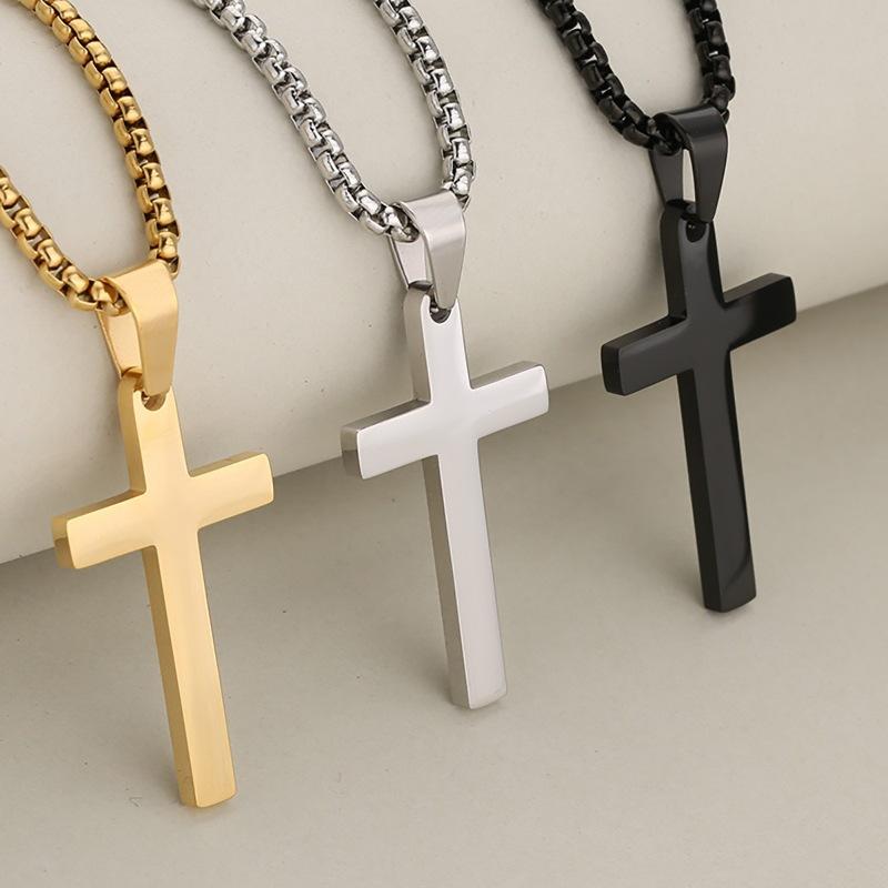 Cross-Border Hot Stainless Steel Twist Chain Cuban Chain Double Cross Pendant Necklace Fashion All-Match Sweater Chain