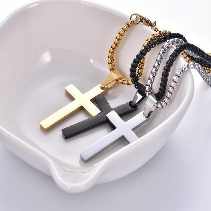 Cross-Border Hot Stainless Steel Twist Chain Cuban Chain Double Cross Pendant Necklace Fashion All-Match Sweater Chain