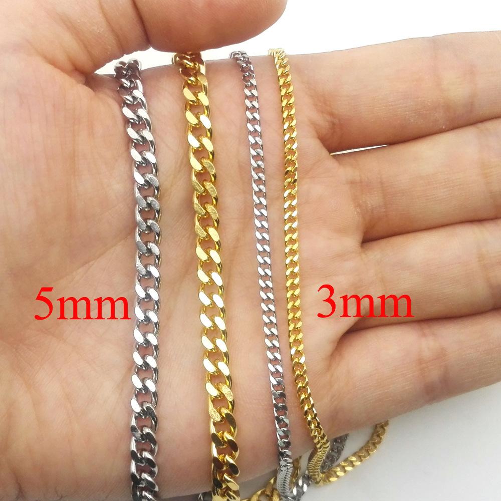 Stainless Steel 3mm4 Surface Grinding Cuban Necklace Lobster Buckle 5mm Wide Chain Men's Electroplated 18K Gold Surface Cuban Chain