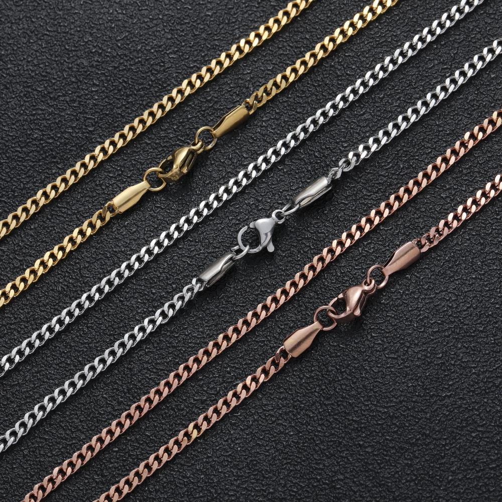 Stainless Steel 3mm4 Surface Grinding Cuban Necklace Lobster Buckle 5mm Wide Chain Men's Electroplated 18K Gold Surface Cuban Chain