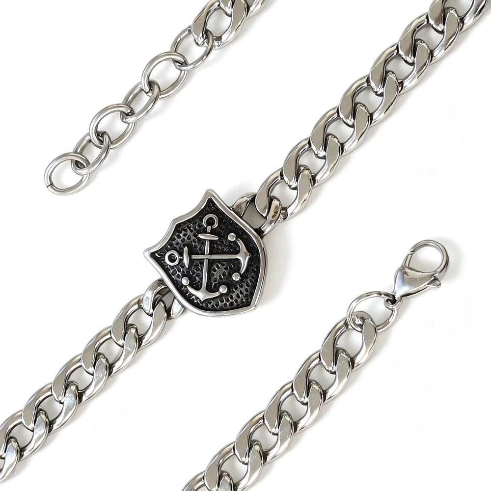 European and American Simple Personalized Anchor Knife and Fork Shield Bracelet Stainless Steel Men's All-Match Dark Style Distressed Cuban Chain