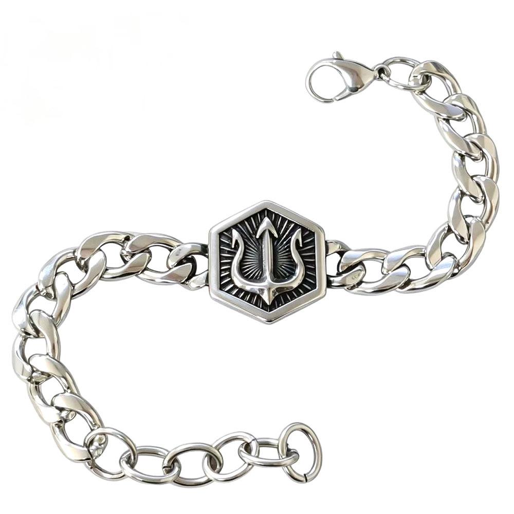 European and American Simple Personalized Anchor Knife and Fork Shield Bracelet Stainless Steel Men's All-Match Dark Style Distressed Cuban Chain