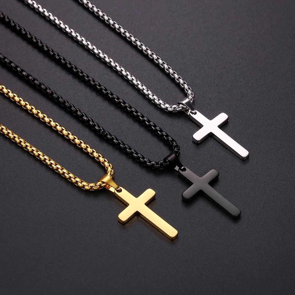 Cross-Border Hot Stainless Steel Twist Chain Snake Bone Chain Cuban Chain Double Cross Pendant Jewelry Titanium Steel Necklace for Men