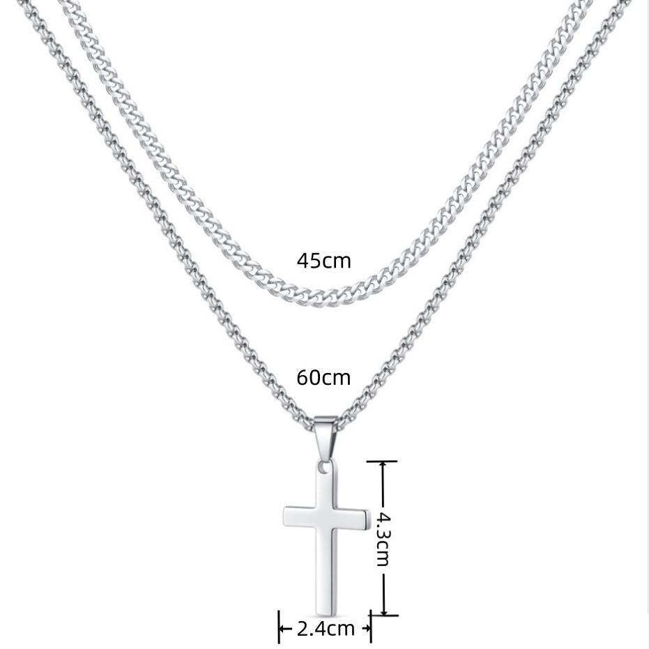 Cross-Border Hot Stainless Steel Twist Chain Snake Bone Chain Cuban Chain Double Cross Pendant Jewelry Titanium Steel Necklace for Men