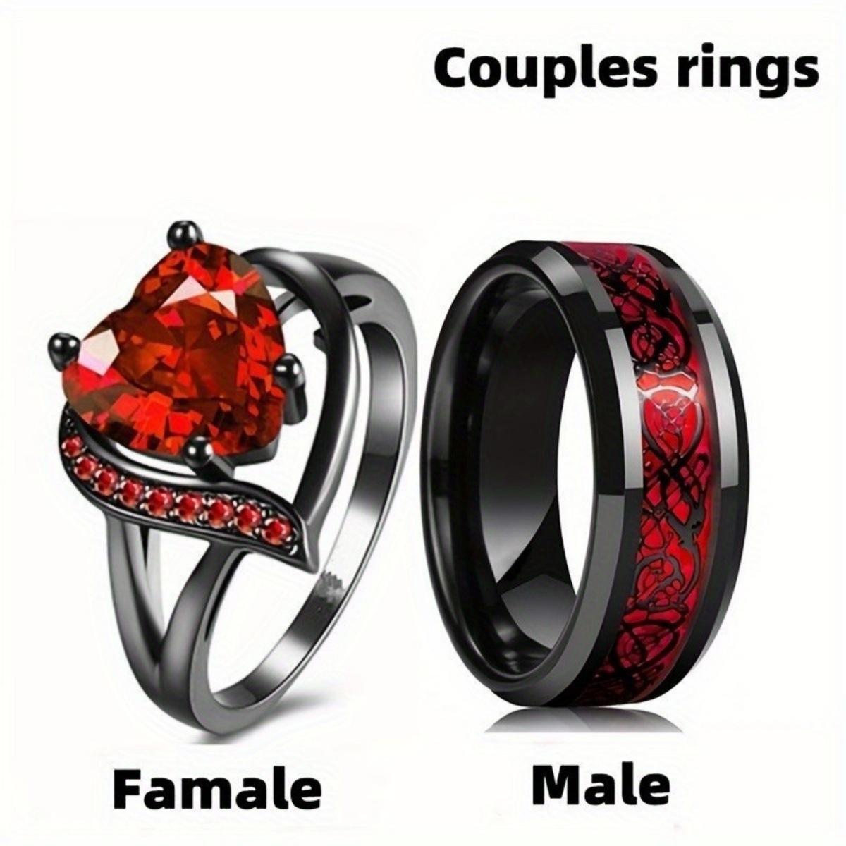 Cross-Border Supply Hot Sale Red Blue Gem Fashion Women's Ring European and American Stainless Steel Dragon Pattern Men's Couple Ring