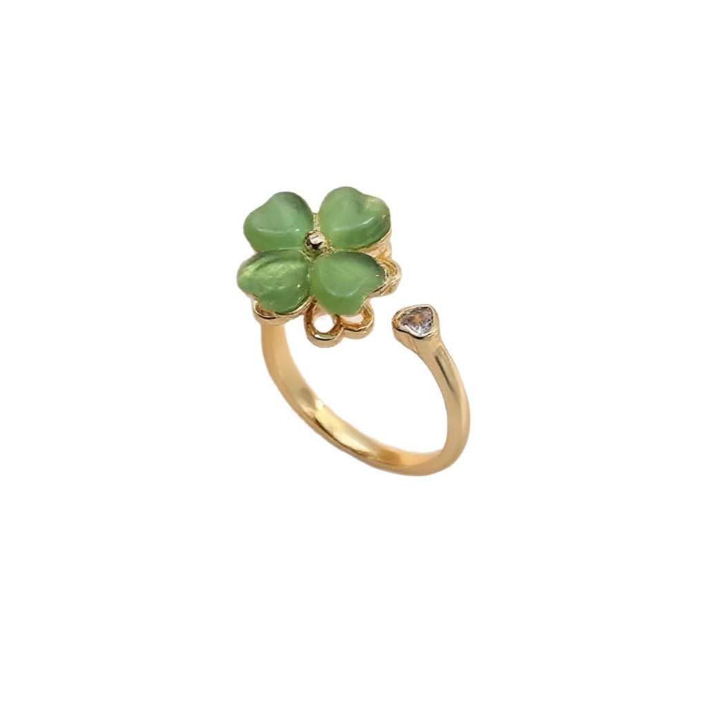 Cross-Border Hot Sale Copper Inlaid Zircon Rotating Clover Ring Female Fashion Temperament All-Match Full Diamond Sunflower Open Ring