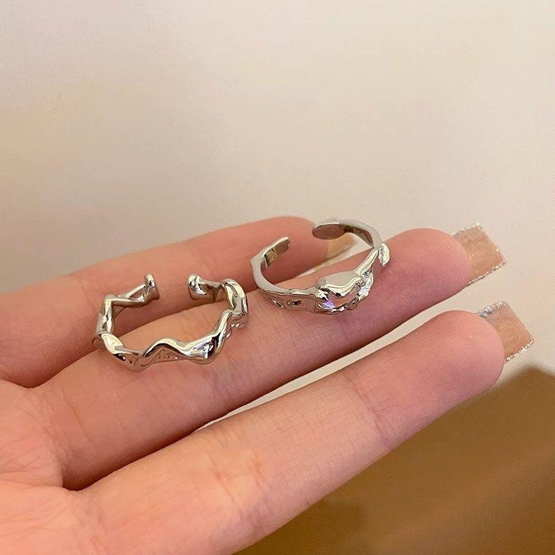 Moonstone Irregular Ring Wave Geometric Ring Men and Women All-Match Open Adjustable Ring Light Luxury Gift