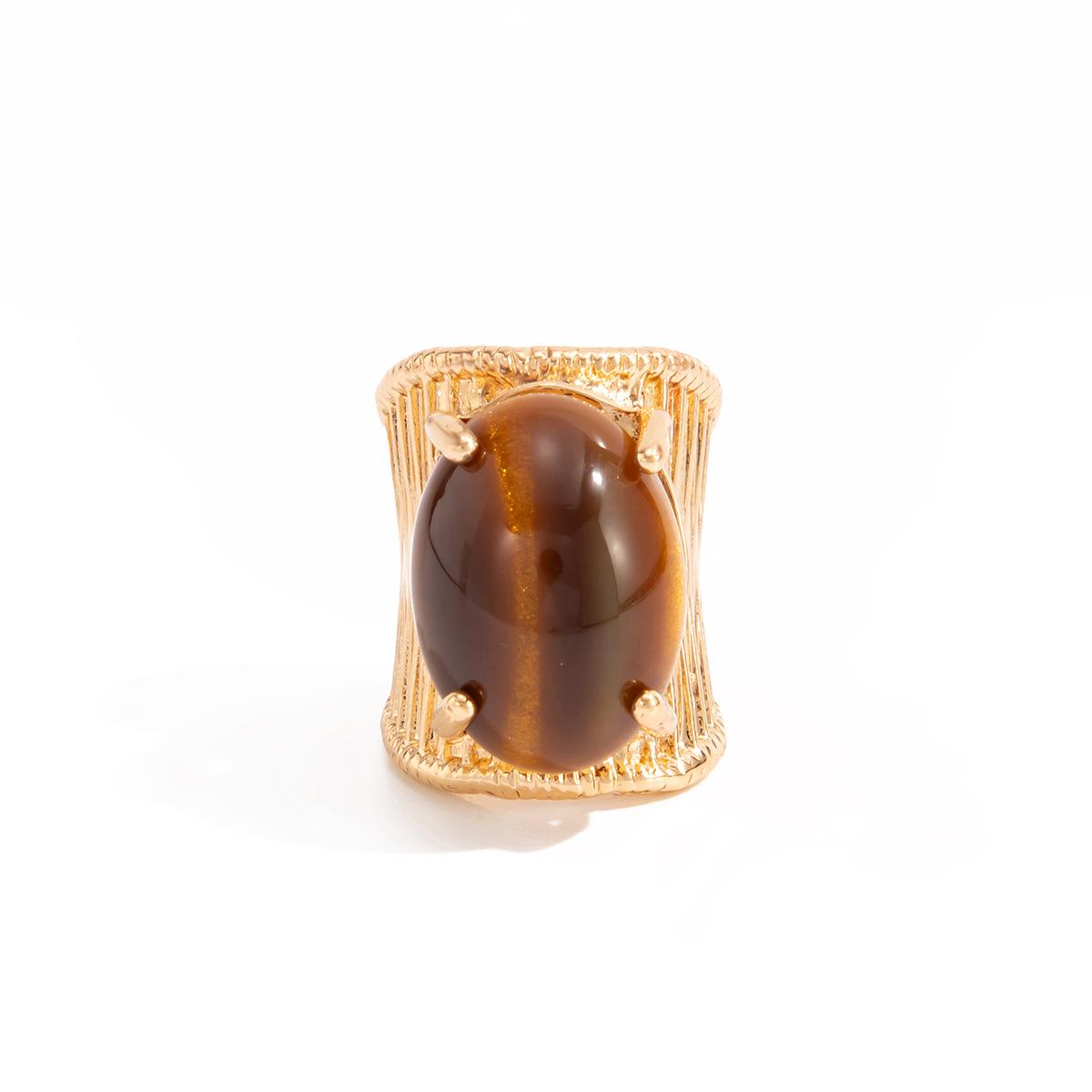 European and American Cross-Border Jewelry Ancient Style Maillard Blooming Gemstone Open Ring Ins Retro Geometric Wide Ring Ring