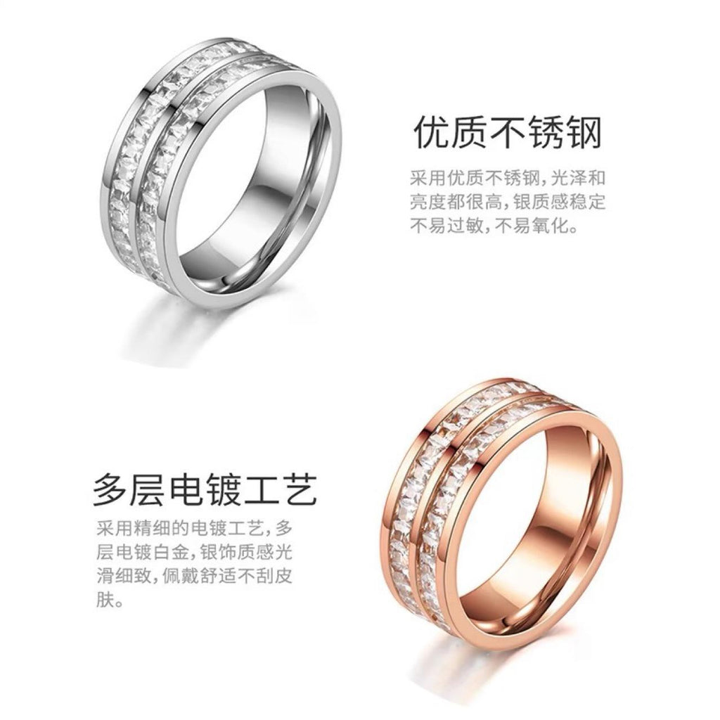 Wholesale Supply Ring Non-Fading Female Ins Couple Ring Full Diamond Zircon Titanium Steel Ring High-Grade Light Luxury Ring