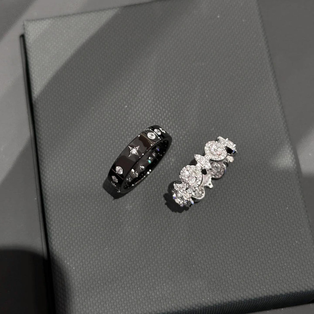 Simanxing Snow White Black Warrior Ring Super Flash Zircon Niche Light Luxury Fashion High Sense Couple Ring