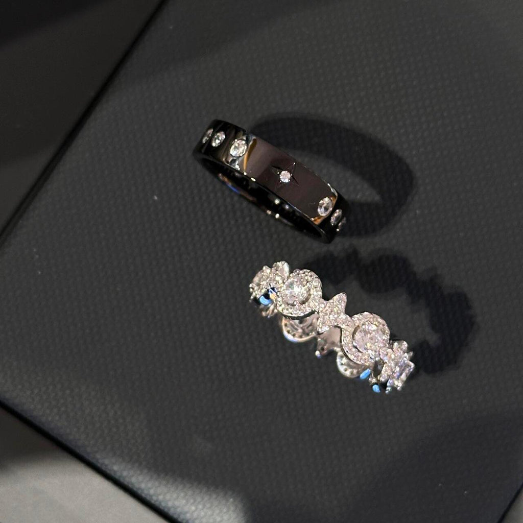 Simanxing Snow White Black Warrior Ring Super Flash Zircon Niche Light Luxury Fashion High Sense Couple Ring