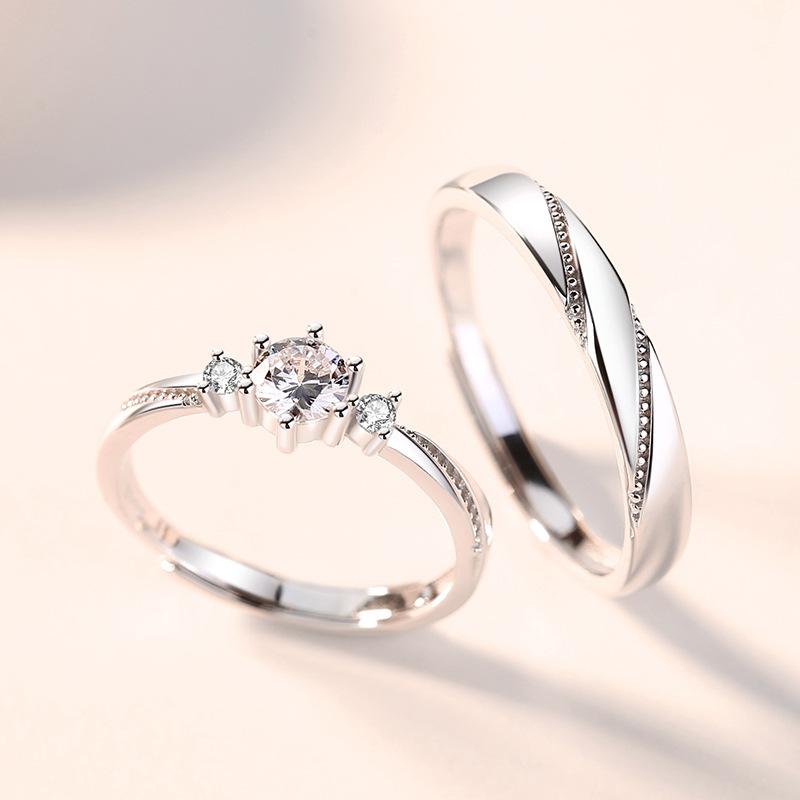 Love at first sight couple rings, niche high-end, fresh and open mouth rings, fashionable and simple copper zircon couple rings