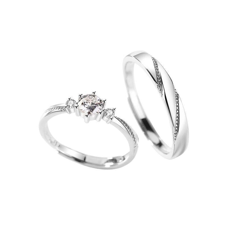 Love at first sight couple rings, niche high-end, fresh and open mouth rings, fashionable and simple copper zircon couple rings