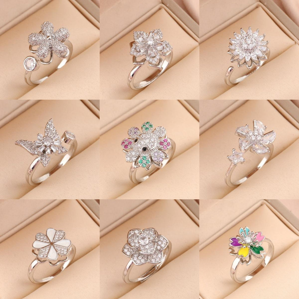 Rotatable Ring Female Copper Micro Inlaid Zircon European and American Anti-Anxiety Decompression Turn Ring Open Ring Adjustable Mixed