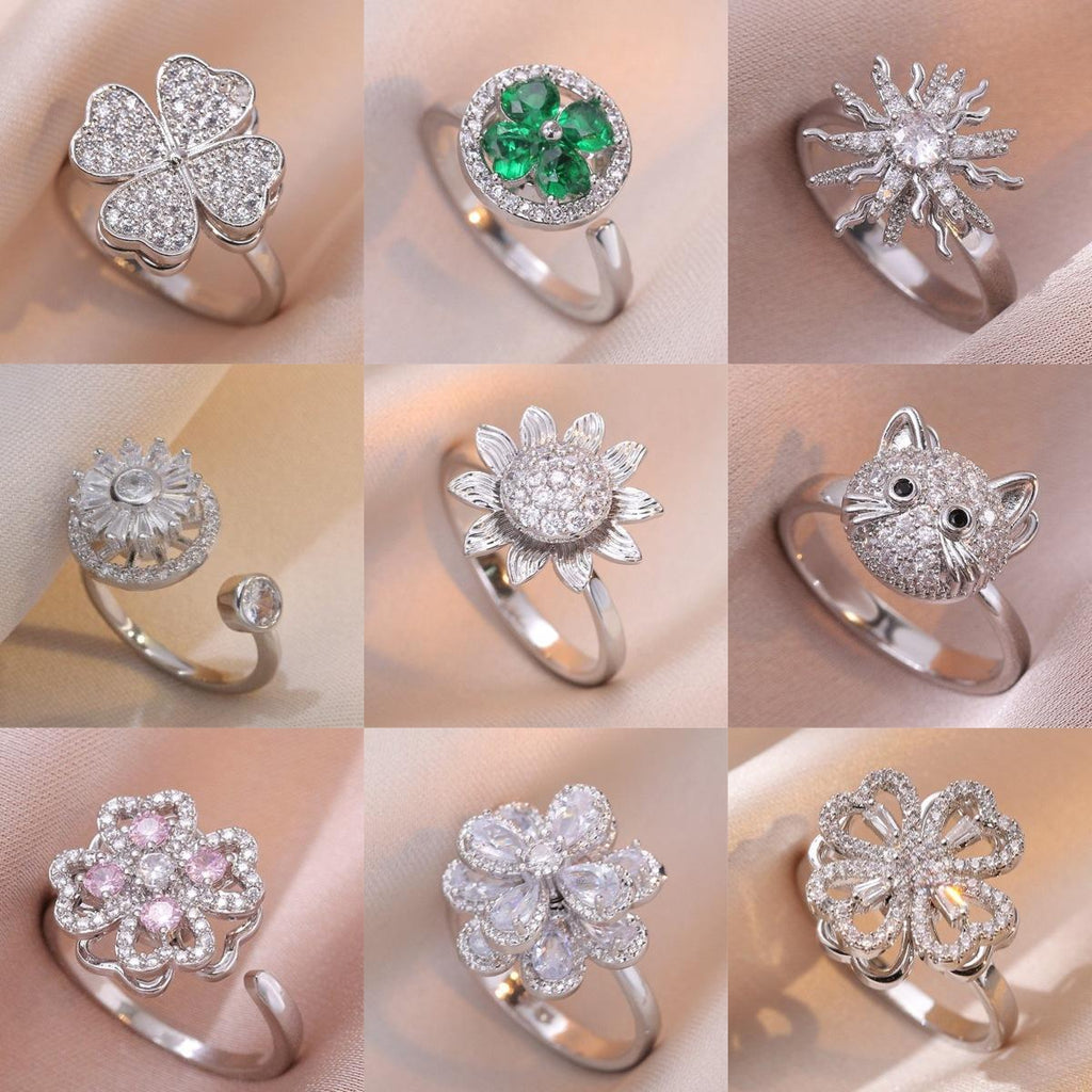 Rotatable Ring Female Copper Micro Inlaid Zircon European and American Anti-Anxiety Decompression Turn Ring Open Ring Adjustable Mixed