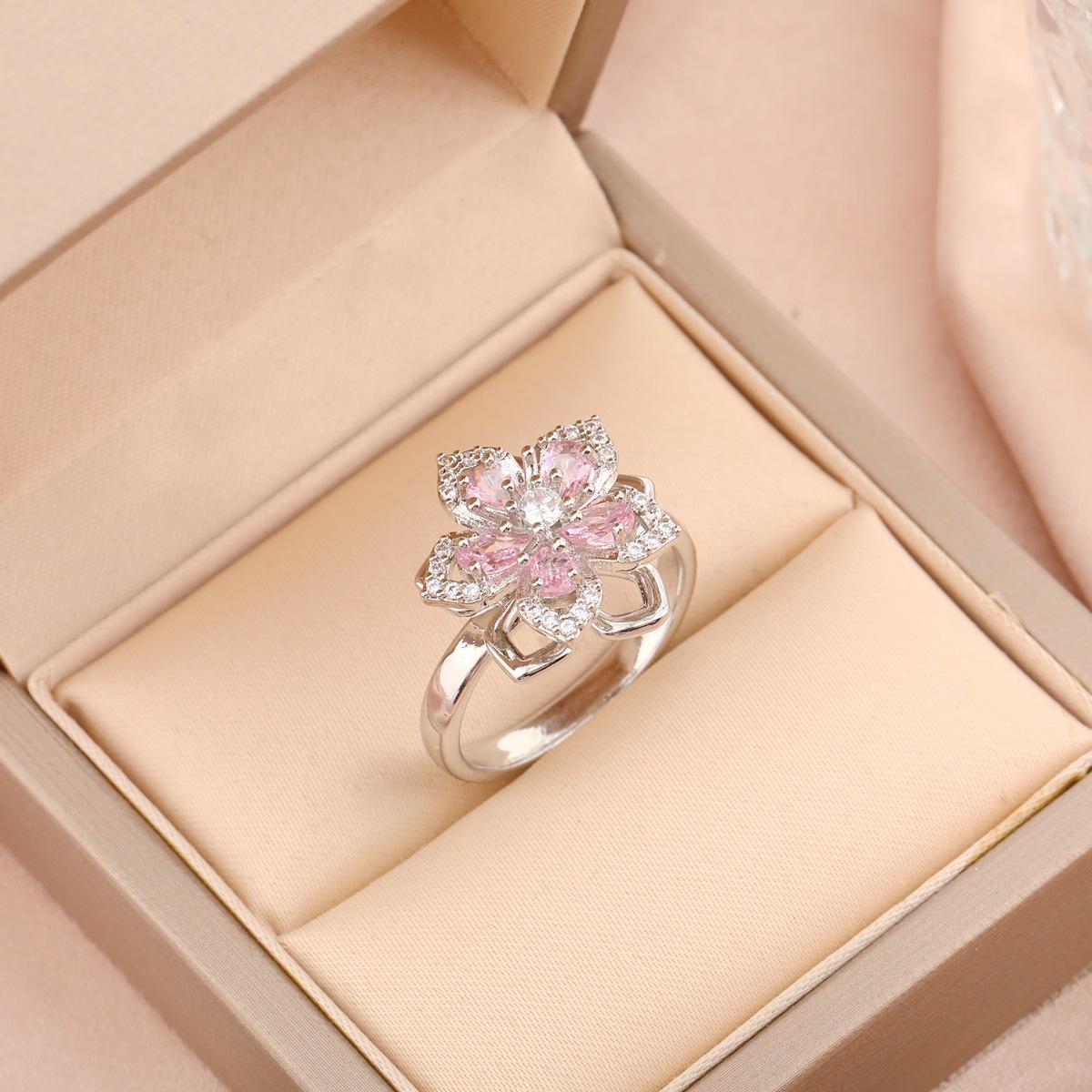 Rotatable Ring Female Copper Micro Inlaid Zircon European and American Anti-Anxiety Decompression Turn Ring Open Ring Adjustable Mixed