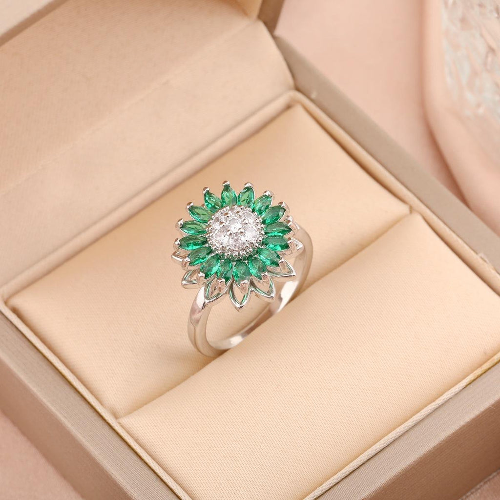 Rotatable Ring Female Copper Micro Inlaid Zircon European and American Anti-Anxiety Decompression Turn Ring Open Ring Adjustable Mixed