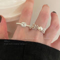 Korean Lace Artificial Pearl Zircon Ring Female Niche Opening Adjustable Diet Finger Ring Poultry House High-Grade Folding Ring