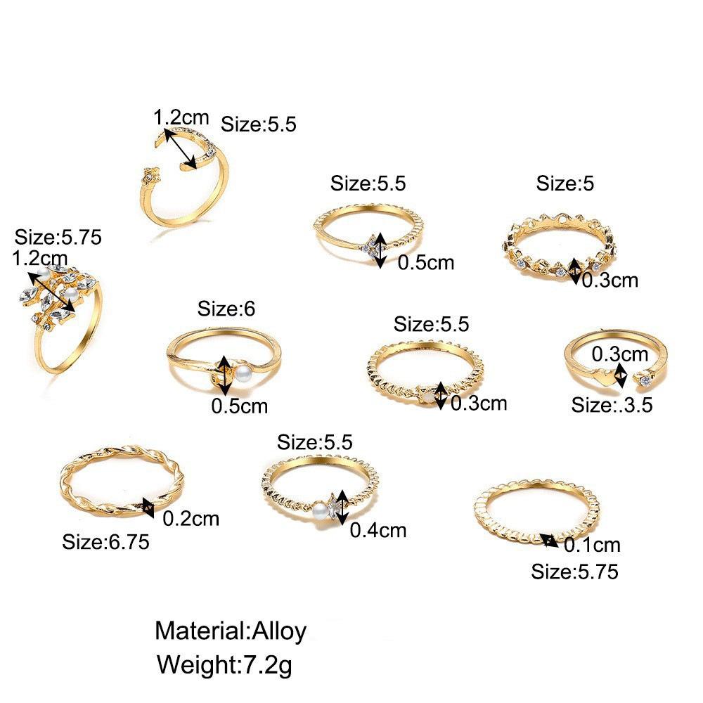 Cross-Border New Star Moon Ring Love Leaf Ring 10-Piece Joint Ring Creative Retro Female Ring Wholesale