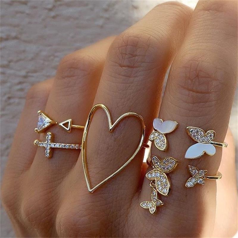 Cross-Border New Star Moon Ring Love Leaf Ring 10-Piece Joint Ring Creative Retro Female Ring Wholesale