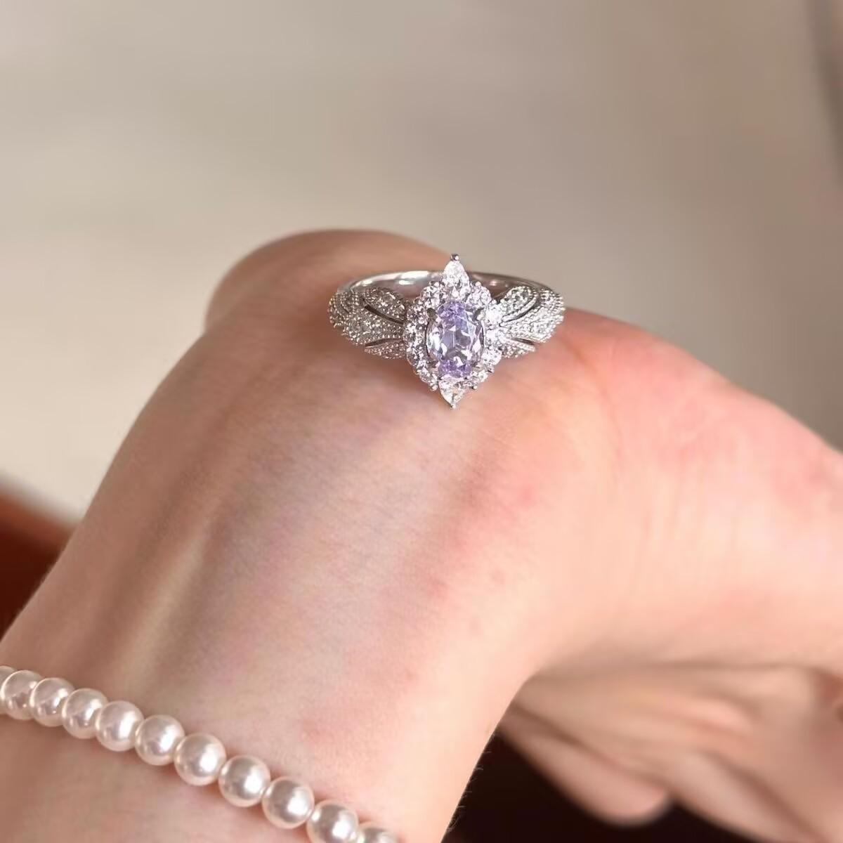 Provence Super Flash Light Purple Zircon Light Luxury Cold Sense High Sense Temperament Ring Open Ring Ring Female