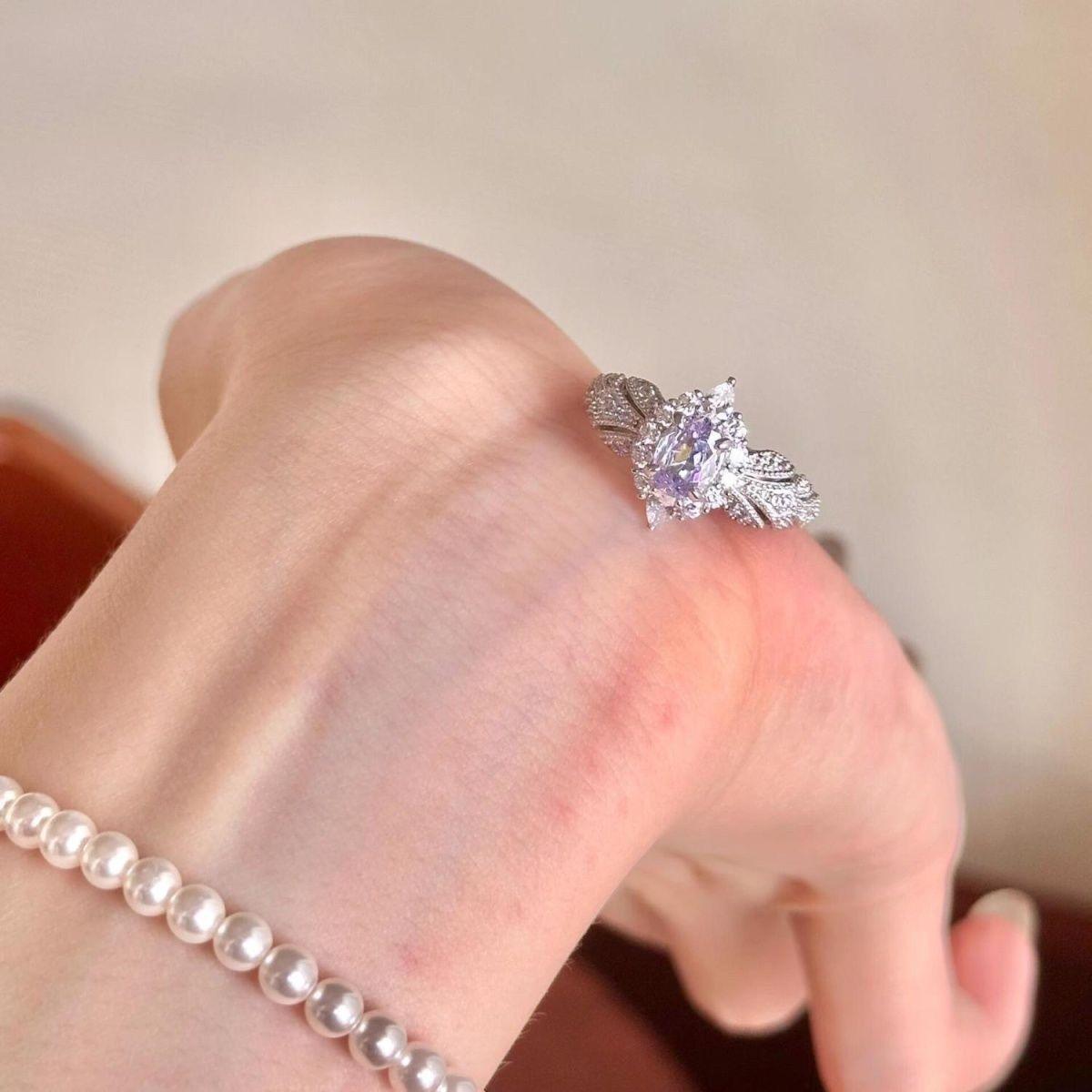 Provence Super Flash Light Purple Zircon Light Luxury Cold Sense High Sense Temperament Ring Open Ring Ring Female