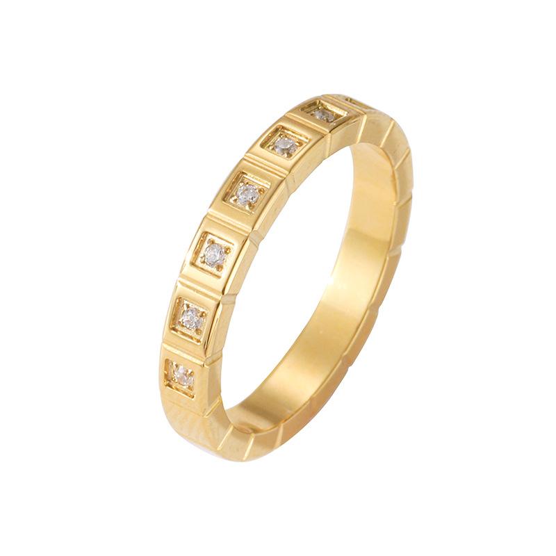 Couple Ring Chopin Ice Cube Inlaid Zircon Ring Titanium Steel Plated 18K Gold Light Luxury Fashion Geometric Square Creative Ring