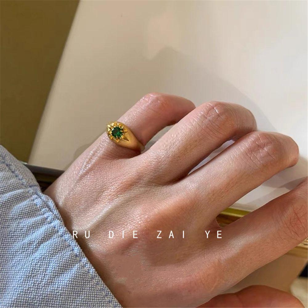 Koning Mid-Ancient Green Zircon Brushed Tail Ring Sapphire Blue Zircon High-Grade Retro Temperament Ring Open Ring