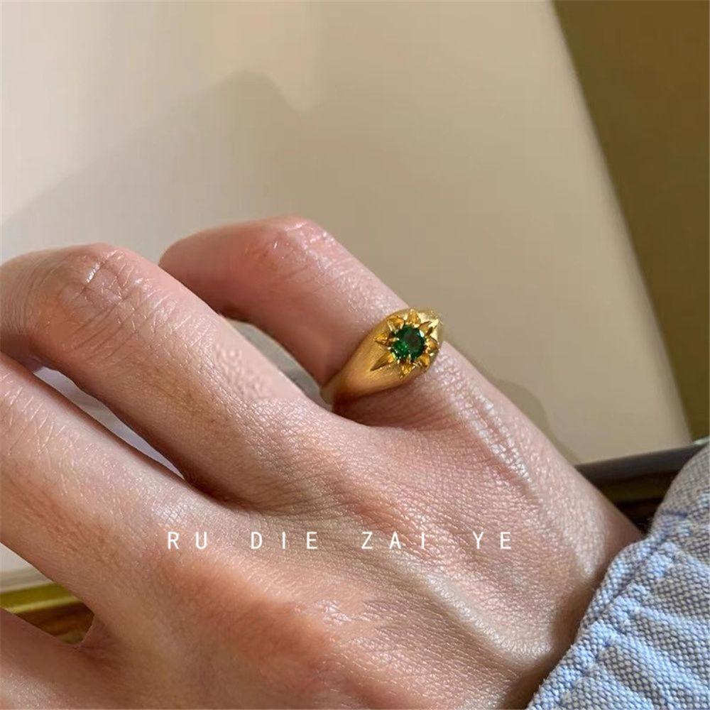Koning Mid-Ancient Green Zircon Brushed Tail Ring Sapphire Blue Zircon High-Grade Retro Temperament Ring Open Ring