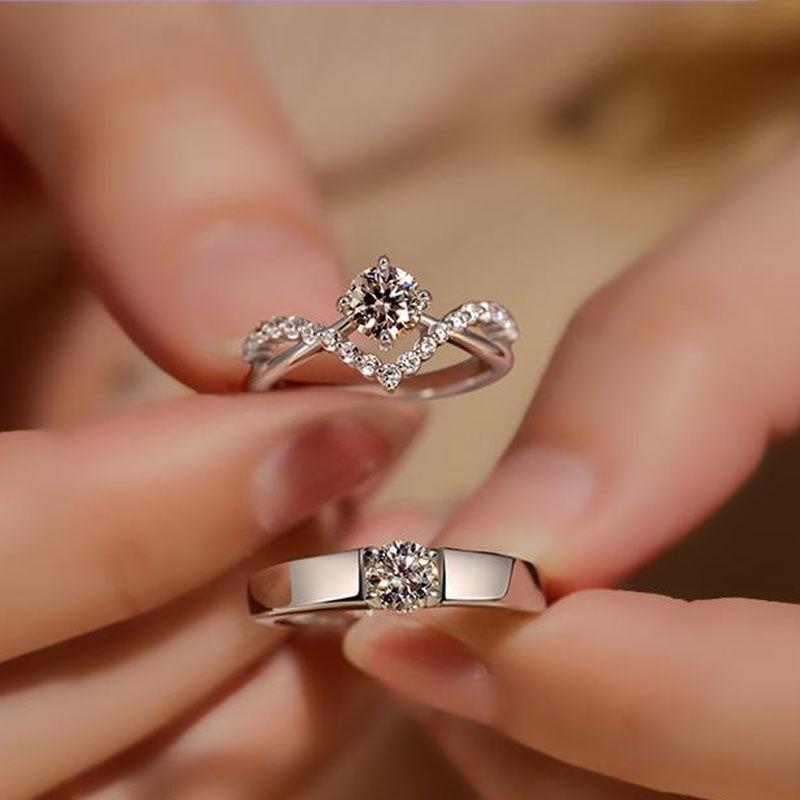 Crown Couple Ring for Love Four Claw 1 Karat Zircon Diamond Ring a Pair of Men's and Women's Wedding Ring Crown Open Ring