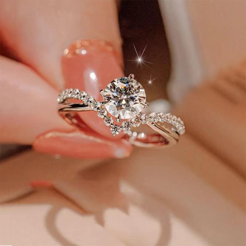 Crown Couple Ring for Love Four Claw 1 Karat Zircon Diamond Ring a Pair of Men's and Women's Wedding Ring Crown Open Ring