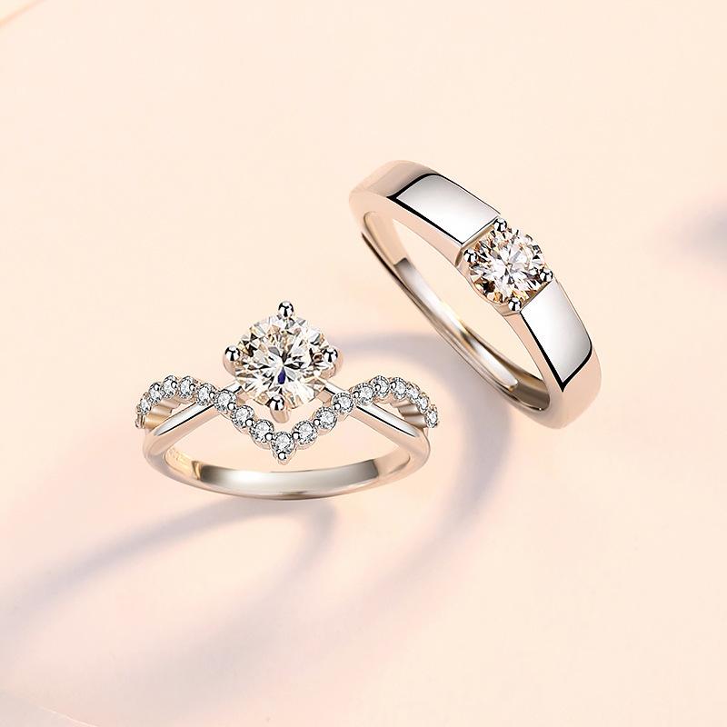 Crown Couple Ring for Love Four Claw 1 Karat Zircon Diamond Ring a Pair of Men's and Women's Wedding Ring Crown Open Ring