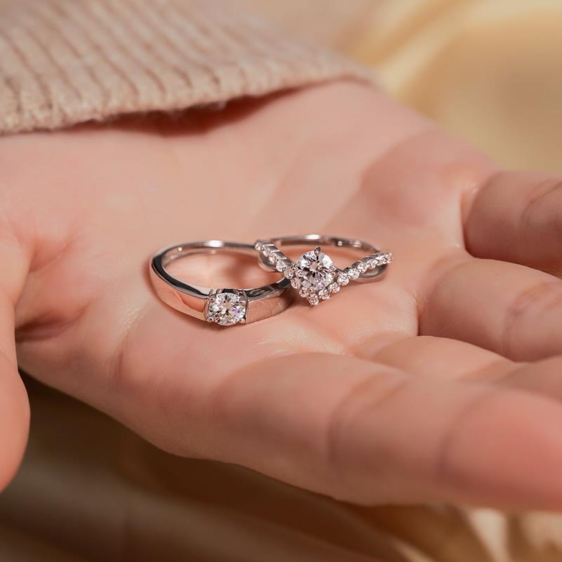 Crown Couple Ring for Love Four Claw 1 Karat Zircon Diamond Ring a Pair of Men's and Women's Wedding Ring Crown Open Ring