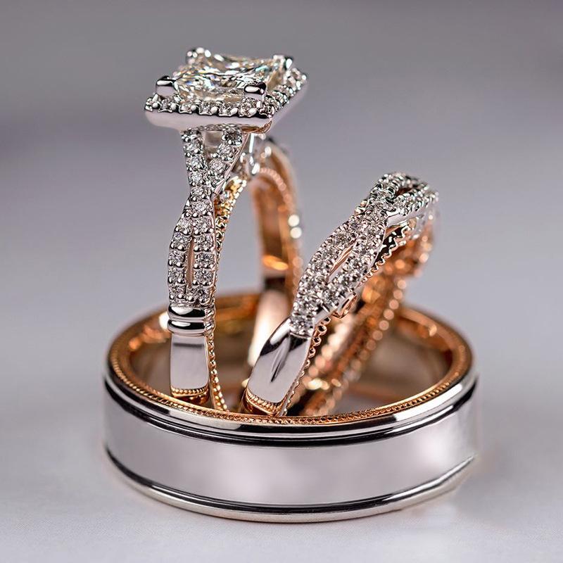 Cao Shi Hot Sale Three-Piece Ring Rose Gold Color Separation Shining Zircon Ring European and American Women's Luxury Engagement Ring