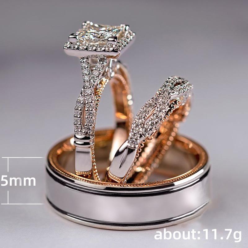 Cao Shi Hot Sale Three-Piece Ring Rose Gold Color Separation Shining Zircon Ring European and American Women's Luxury Engagement Ring