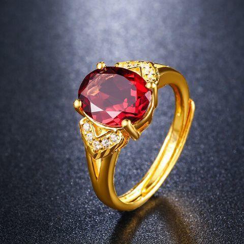 Sand Gold Jewelry Ruby Ring Niche Light Luxury Red Crystal Inlaid Open Couple Ring Female High Sense
