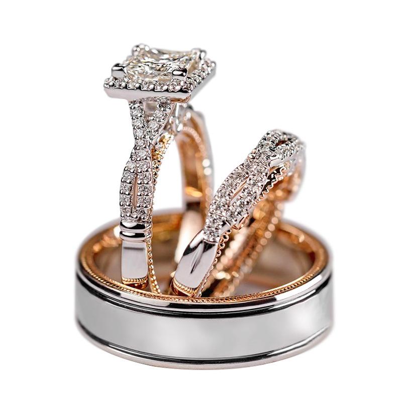 Cao Shi Hot Sale Three-Piece Ring Rose Gold Color Separation Shining Zircon Ring European and American Women's Luxury Engagement Ring