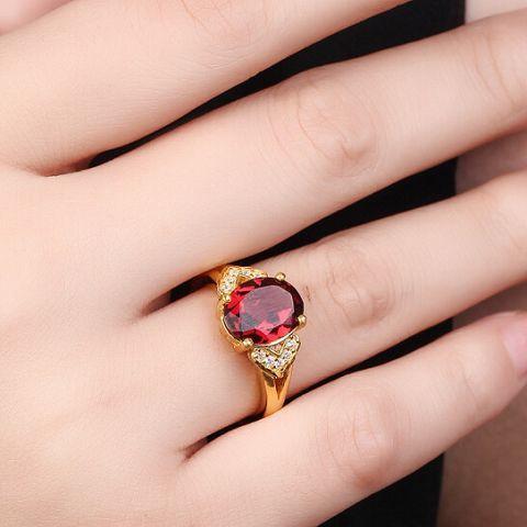 Sand Gold Jewelry Ruby Ring Niche Light Luxury Red Crystal Inlaid Open Couple Ring Female High Sense