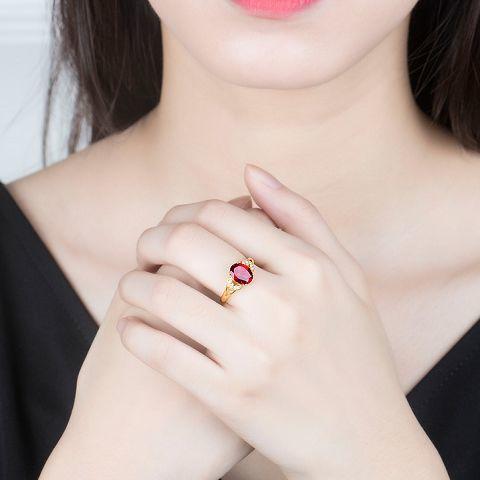 Sand Gold Jewelry Ruby Ring Niche Light Luxury Red Crystal Inlaid Open Couple Ring Female High Sense
