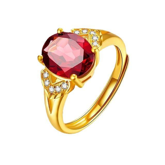 Sand Gold Jewelry Ruby Ring Niche Light Luxury Red Crystal Inlaid Open Couple Ring Female High Sense