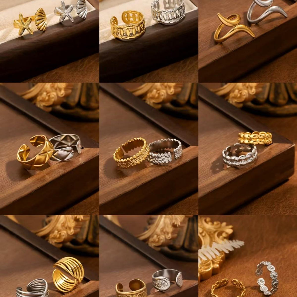New Exaggerated Wide Ring Clover Open Ring Stainless Steel Ring Leaf Ring Niche Design Oil Pressure