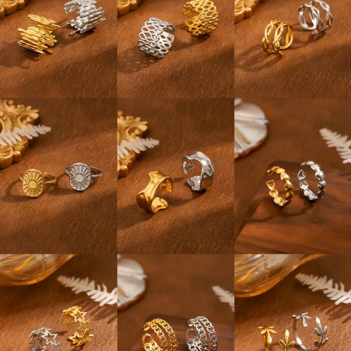 New Exaggerated Wide Ring Clover Open Ring Stainless Steel Ring Leaf Ring Niche Design Oil Pressure