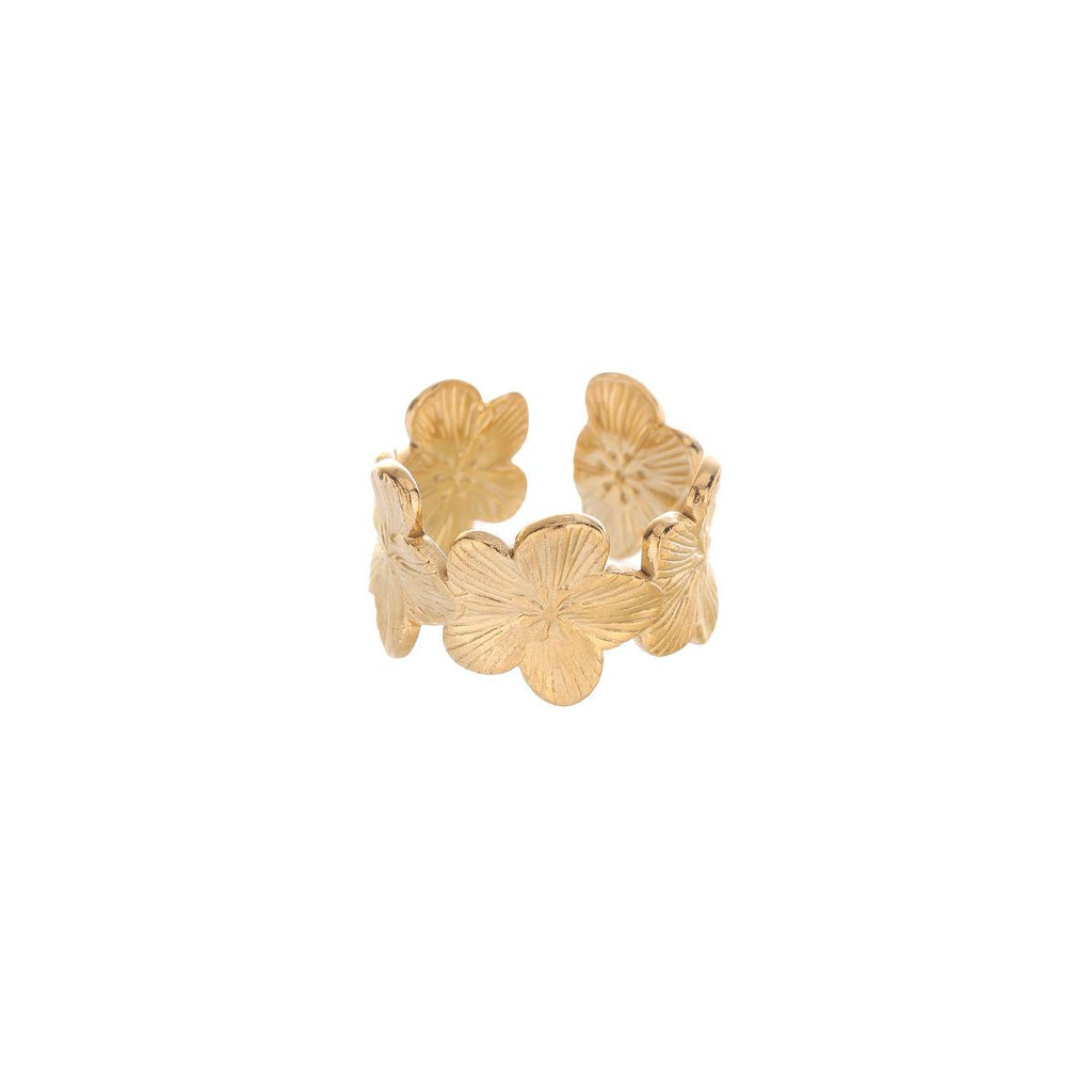 New Exaggerated Wide Ring Clover Open Ring Stainless Steel Ring Leaf Ring Niche Design Oil Pressure