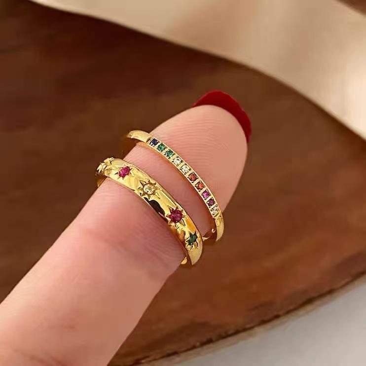 Baoman Titanium Steel Plated 18K New Rainbow Diamond Ring Women's Simple Zircon Row Ring Ins Style Niche Index Ring