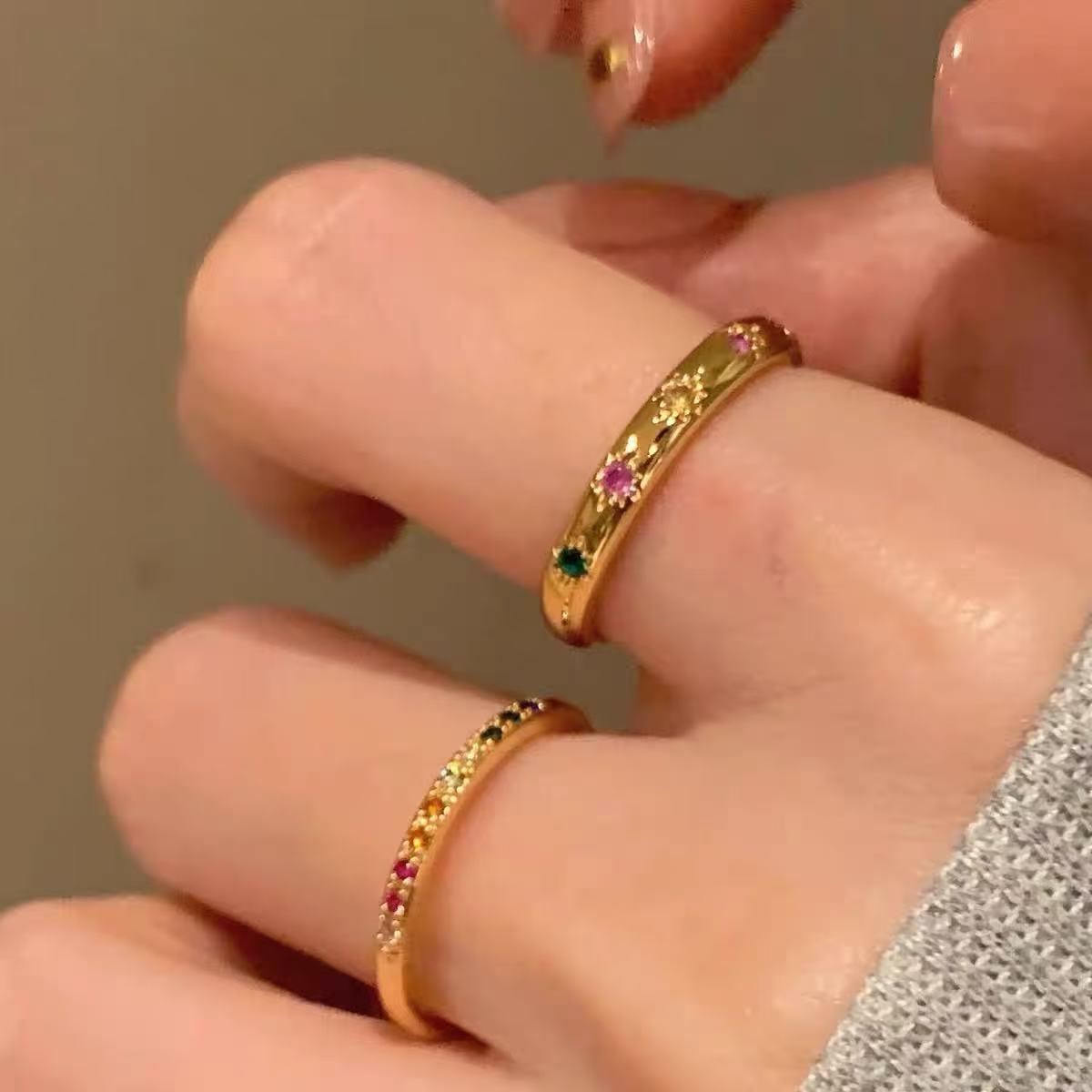 Baoman Titanium Steel Plated 18K New Rainbow Diamond Ring Women's Simple Zircon Row Ring Ins Style Niche Index Ring
