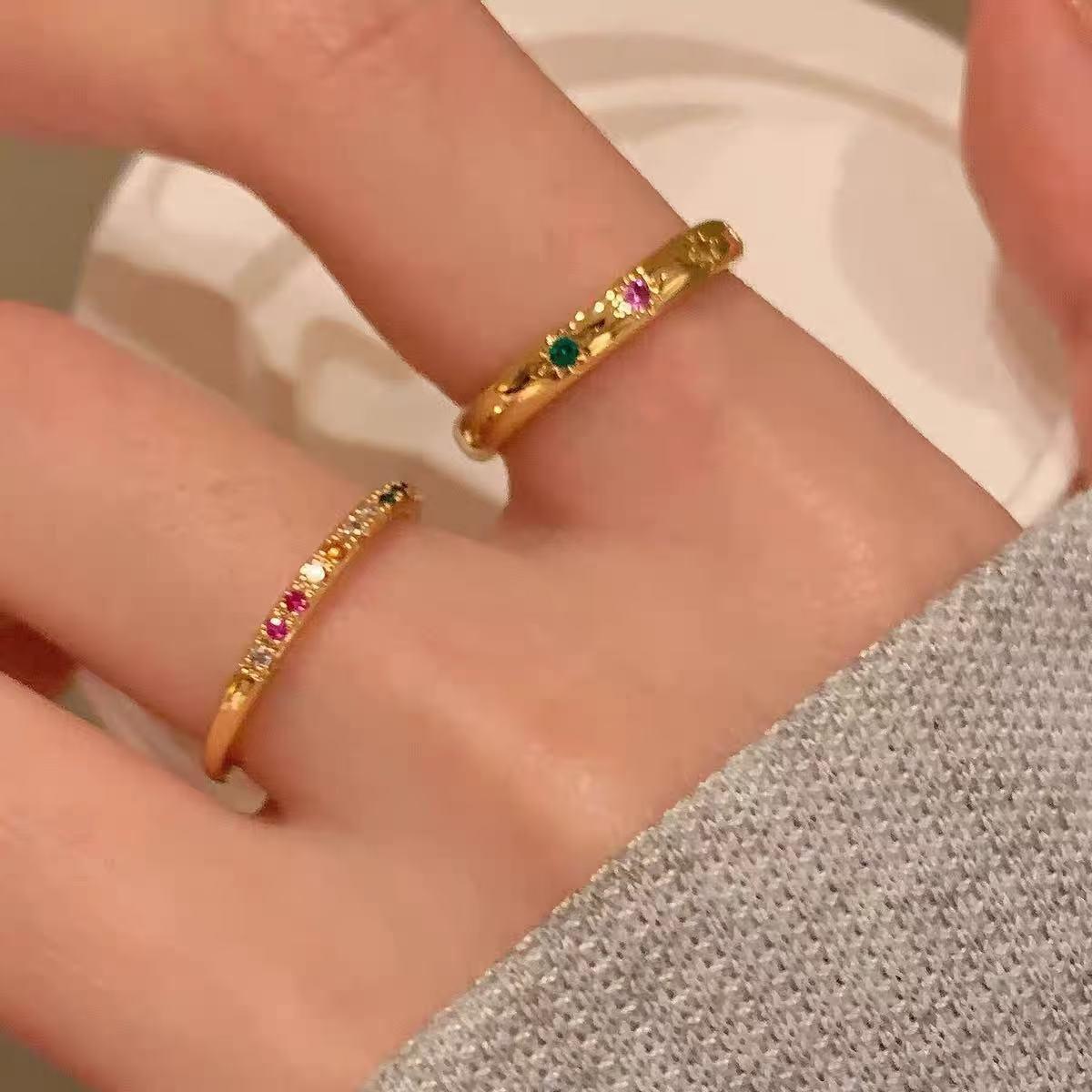 Baoman Titanium Steel Plated 18K New Rainbow Diamond Ring Women's Simple Zircon Row Ring Ins Style Niche Index Ring