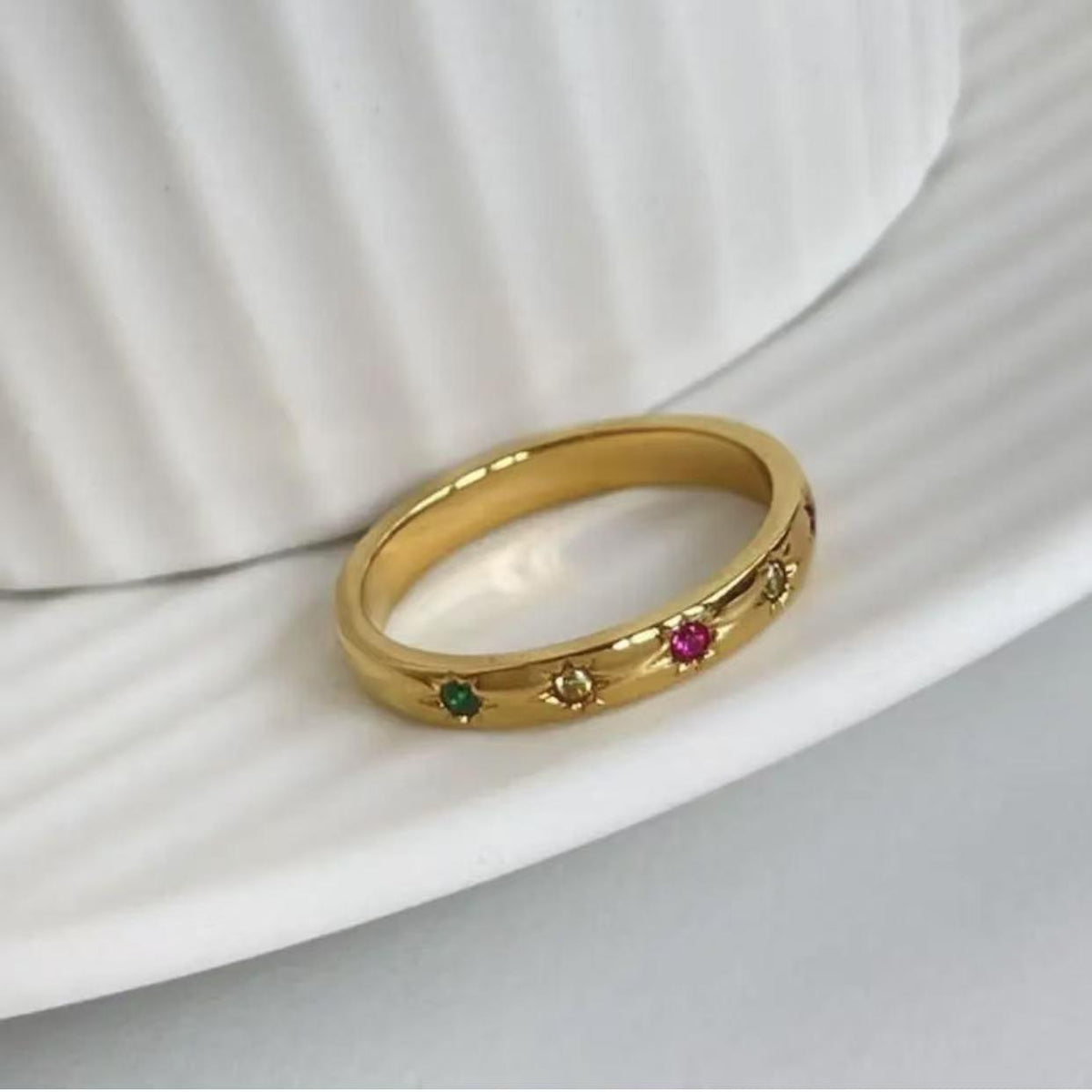 Baoman Titanium Steel Plated 18K New Rainbow Diamond Ring Women's Simple Zircon Row Ring Ins Style Niche Index Ring